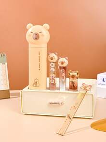 5pcs Capybara Stationery Set, Including A Creative Pencil Case With A Correction Tape, Eraser, And Ruler. It Can Be Used For Drawing And Correcting Pencil Marks, Making It A Beautiful Gift For Friends.