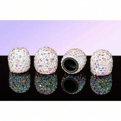 4Pcs Crystal Rhinestone Universal Tire Valve Dust Caps Bling Car Accessories With 1Pcs Auto Engine Start Stop Decoration Crystal Interior Ring,Give Her The Best Gift (Pink)
