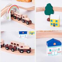 1 Box, Wooden Train Track, Solid Wood, Wooden Track For Kids,Expansion Set, Wooden House And Trees, Wooden Train Track Pieces - Expand Creativity, Wooden Train Tracks Accessories Expansion Pack Fits , Birthday Gift For Boys Girls Toddler Kids,For 3-7 Years Old Toddlers & Kids - WOODEN - View 8