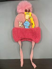 儿童羊毛覆盖婴儿厚毛线帽，保暖。冬季针织婴儿帽，帽子上有卡通刺绣 - 彩色 - 查看 11