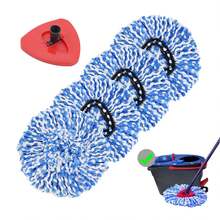 4入組帶底座的旋轉拖把替換補充包，用於O-Cedar Easywring RinseClean 2水箱系統，替換式超細纖維地拖把頭清潔用品，地面清潔工具 - 藍白色 - 查看 1