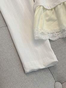 Y2K 风格复古美学仿两件套设计衬衫，休闲蕾丝长袖衬衫，2000 年代性感露背 T 恤，适合休闲外出，可搭配牛仔裤，秋冬 - 白色 - 查看 8