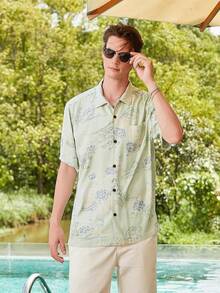 Men's Silk Hawaiian Floral Shirts Short Sleeve Button Down Casual Tropical Holiday Beach Shirtshalloween - màu xanh lá - Xem 5