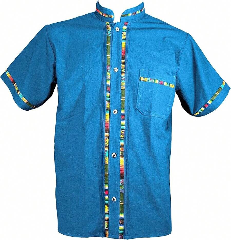 Men's Short Sleeve Mexican Guayabera Shirts Made In Mexico, Multiple Colorshalloween - 綠松石 - 查看 1