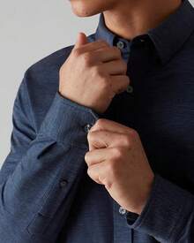 Men's Commuter Shirt, Performance Dress Shirts For Men, Machine Washable, Wrinkle Resistant, Slim Fit Button Down Shirthalloween - Denim Blue Oxford - View 2