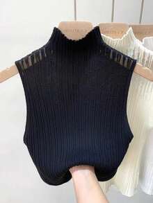 1pc Women's Black, White, Beige, Green Gray Mesh Hollow Out Mock Neck Dickey For Dress For Christmas Decor - Openwork Knit Collar - View 4