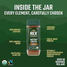 Rex Organic Fairtrade Decaf Freeze-Dried Instant Coffee \U2013 Naturally Decaffeinated Arabica, 3.53 Oz Gl Jar \U2013 Mountain Water Process - Gói 12 chiếc 353 ounce - Xem 2