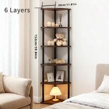 5/6 Tier Corner Shelf Stand,  Shelves Display Shelf For Living Room Decor, Wall Corner Bookshelf Multi Unit Organizer, Tall Shelf Plant Stand For Bedroom, Bathroom, Black - 深胡桃黑 - 查看 8