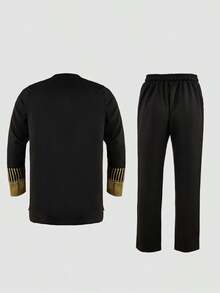 2 件/套，2025 新款男士 Dashiki，精致的金色刺绣，经典的黑金撞色，优雅的风格，长袖，圆领，纽扣式，松紧腰裤，非洲服装，男士休闲衬衫和裤子两件套，街头服饰，派对，约会，婚礼，日常穿着，文化活动，传统仪式 - 黑色 - 查看 6