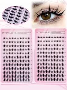 240 D 卷曲睫毛延长 DIY 套装 30D+40D+50D+60D 混合睫毛套装，10-16 毫米簇状 D 卷曲单根睫毛，柔软蓬松，迷你旅行友好型浓密睫毛套装，含胶水、密封剂和镊子，适合家庭使用