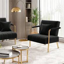 Butterslay 1pc Upholstered Accent Chair Modern Velvet Chair With Golden Metal Legs & Cozy Pillow, Leisure Arm Chair For Home Office - 黑色 - 查看 1