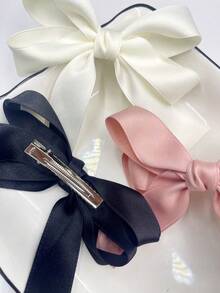 3pcs Sweet & Chic Bowknot Hair Clips In Beige, Pink, And Black - Cute Fabric Hair Accessories For Women & Girls, Perfect For Casual Attire Or Vacation Claw Clips Hair Claws Hair Barrettes, School Stuff Winter Hair Clutch