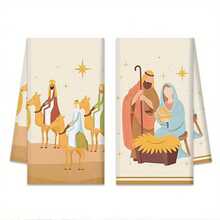 2 piezas Toallas de cocina navideñas, diseño de escena de nacimiento, súper suaves paños de microfibra, toallas de té para hornear, paños para lavar, toallas de mano, súper absorbentes, decoración de cocina, regalos para vecinos, regalos para mamá, regalos de cumpleaños, regalos de inauguración de la casa para amigos, artículos esenciales para el hogar, artículos esenciales para fiestas, accesorios de cocina, necesidades diarias