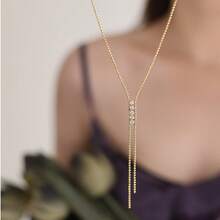 1pc Vintage Claw Rhinestone Chain Tassel Long Y-Shaped Necklace, Stainless Steel Gold Color Choker