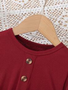 Váy len cardigan giả sọc kẻ sọc tay dài cổ tròn in hoa dáng chữ A cho bé gái, thích hợp mặc hàng ngày, ở nhà, ngoài trời, chơi thể thao vào mùa xuân và mùa thu - Đỏ - Xem 5