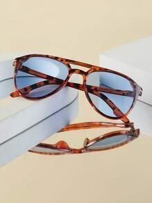 1pc Women's Fashion Glasses, New Double-Bridge Vintage Large Frame Personalized Versatile Face-Flattering Accessory Suitable For Daily, Outdoor, Cycling, Sun Protection, Stage Performance, Party