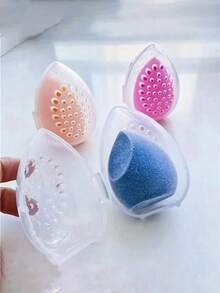 4pcs Transparent Breathable Makeup Storage Boxes, Travel Essential, Includes Anti-Mold Anti-Humidity Sponge. Suitable For Storing Makeup Sponges, And Powder Puffs.