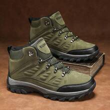 Botas de senderismo retro para hombres - Cálidas, duraderas, antideslizantes con soporte elástico para el tobillo | Parte superior de PU y suela de goma | Cierre de cordones | Adecuado para aventuras en todas las estaciones, zapatos para camping al aire libre, suela duradera