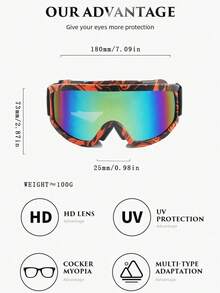 Classic Large Frame Water Transfer Floral Design Ski Goggles, Comfortable Foam Padded Anti-Collision, Unisex One-Piece Coated TPU Frame, Adjustable Strap, Multiple Colors Available