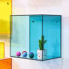 彩色方形壁挂展示盒，透明亚克力壁挂收纳架，家居装饰架，无需钻孔，小物件收纳架，蓝色、橙色、透明、黑色家居装饰壁挂架 - 橘色 - 查看 3