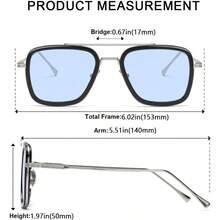 Tony Stark Sunglasses Vintage Square Metal Frame For Men Women  And  Vintage Sun Glasses - 漸層藍色 - 查看 4