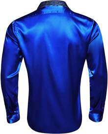 Mens Satin Silk Shirts Long Sleeve Designer Dress Shirt Shiny Untucked Casual Button Down Shirt Party Disco Formalhalloween - B 藍色緞子 - 查看 11