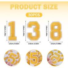 FR 30 Pcs Iron On Numbers Patches, Varsity Numbers 0-9 Applique Clothes, Dress, Hat, Jeans, Accessories/Yellow - Màu tím - Xem 2