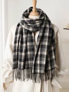 1 pieza Elegante bufanda/echarpe de mujer a cuadros multicolor con flecos de imitación de cachemira, Chal/pashmina de cachemira, Bufanda de cuello unisex estilo grueso y casual para el invierno, Chal envolvente para mujer, Suave y cómoda, Para uso diario y salidas, así como regalos navideños para miembros de la familia