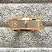 High Quality Big Size 8mm 316 Titanium Steel 18K Silver Color Gold Black Jesus Cross Letter Bible Wedding Ring - Cỡ 9 của Mỹ - Xem 3