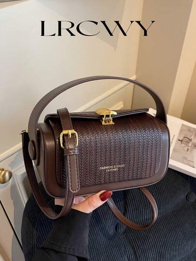 Women's Square Box-Shaped Flap Handbag, Fashion Elegant Lady Shoulder/Crossbody Bag Suitable For Shopping, Commuting, Gift, Coffee Color