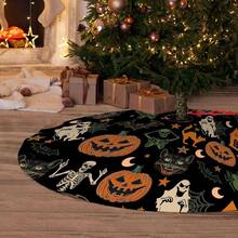 Halloween Tree Skirt 36Inch Pumpkins Ghosts Halloween Tree Decorations Skulls Spider Black Tree Skirt Fall Holiday Party Home Decor