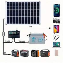 DAINUO 60W Panel solar exterior para acampar, senderismo, pesca en el mar, ciclismo, teléfono móvil, linterna, almacenamiento - 1 juego