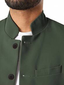 Mens Casual Suit Blazer Jackets Stand Mandarin Collar Lightweight Lined Business Dress Sport Coats - 深綠色 - 查看 4