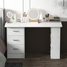 47.24" Vanity Desk With 3 Drawers,3 Open Storage Shelves, Simple Makeup Vanity Table,Modern Dressing Table For Bedroom,Dressing Room,Dresser For Bedroom,Bedroom Furniture,White/Black - 白色 - 查看 2