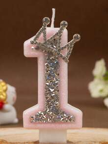 1支皇冠水晶银色粉色创意数字0-9蜡烛，生日派对粉色闪亮皇冠造型数字生日蜡烛，银色镶钻，营造氛围，适合生日庆祝、开学季和情人节蛋糕装饰 - 彩色 - 查看 2