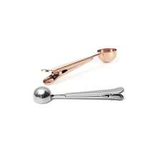 1-Piece Stainless Steel Coffee Spoon Clip (Gold) - Coffee Measuring Spoon With Sealed Bag Clip, Tea Spoon With Bag Clip | Suitable For Tea Leaves, Coffee Beans, Protein Powder & Instant Drinks | Stainless Steel Measuring Spoon With Sealing Clip