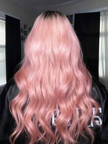 Ombre Black To Pink Body Wave Wig Human Hair For Women 13x4x1 Lace Front Wigs Free Parting Ombre Pink Water Wave Human Hair Wigs With Dark Roots Natural Looking T Part Wig For Cosplay And Halloween Use - 根染&漸變色 - 查看 4