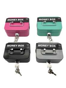 Lockable Colorful Coin Bank, Portable Cash, Card, Document Storage Box, Locked Metal Cash Box/Piggy Bank, Metal Coin Bank With Locked Coin Slot, Christmas & New Year Gift - Multicolor - View 7