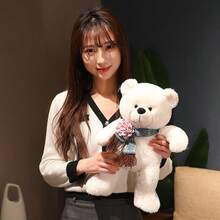 Valentine's Day New Scarf Teddy Bear Plush Toy Cute Mother's Day Oversized Cuddle Bear Plush Animal Doll Soft Bear Pillow Doll Lover Girlfriend Perfect Gift Wedding Decoration Children's Soothing Toy Birthday Gift Party Decoration Valentine's Day Gift, Nap Pillow Office, Love Bear