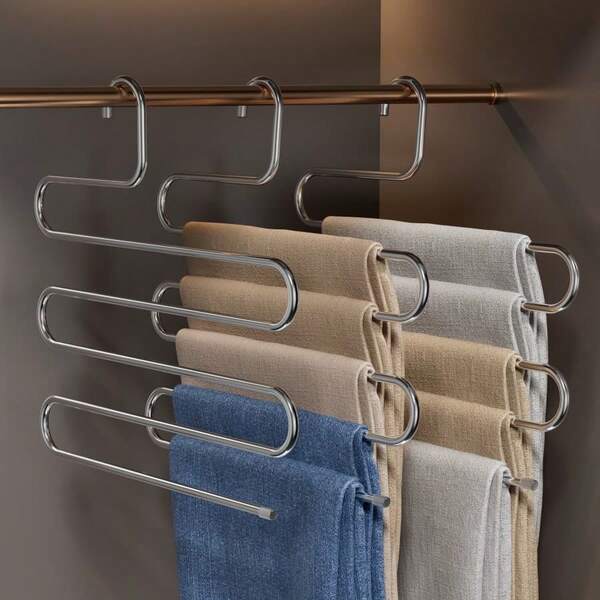 5/3/1pc High-Quality Stainless Steel Five Layer Pants Rack, Multifunctional Hanging Wardrobe Organizer, Space Saving, Sturdy And Durable Pants Rack, Used For Storing And Organizing Various Pants, Essential For Home And Dormitory Needs