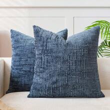 1Piece/2Pieces Blue (Insert Not Included)Vintage Chenille Striped Throw Pillow Covers, 100% Polyester Woven Zippered Cushion Cases, Machine Washable, Geometric Patterned Decorative Pillowcases For Sofa, Bed, Dining, Home Office - Blue - View 24