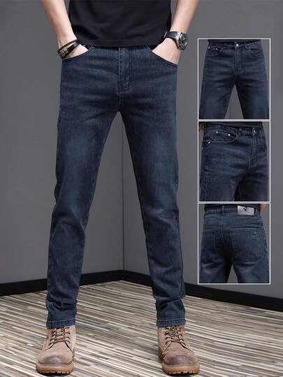 Jeans vaqueros casuales de corte slim para hombres, diseño de pierna larga, con estiramiento y de moda, adecuados para el esposo, novio, salir con amigos, fiestas