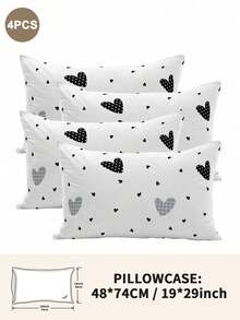 1pc/2pcs/4pcs Black And White Heart Pattern Pillow Cover Set (Pillow Inner Not Included), Soft & Comfortable, Suitable For All Seasons