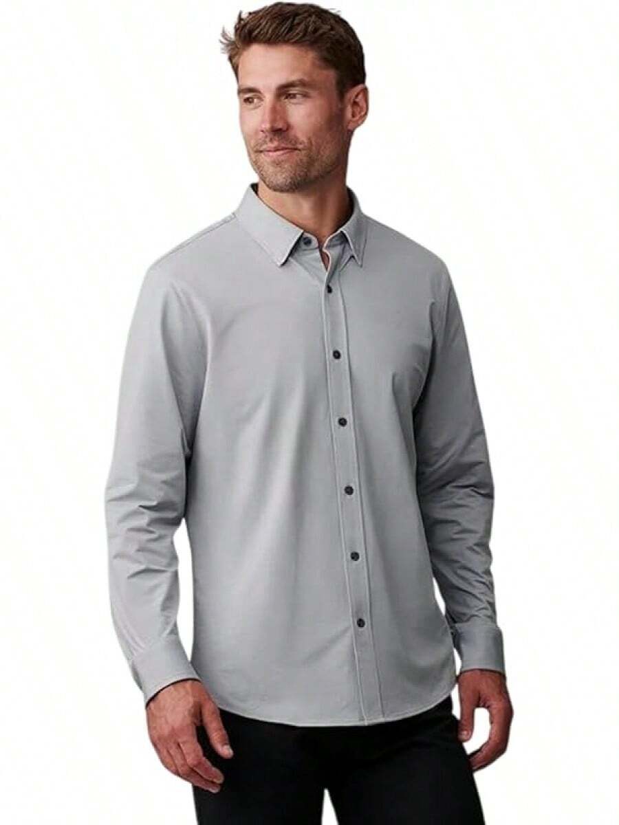 Men's Commuter Shirt, Performance Dress Shirts For Men, Machine Washable, Wrinkle Resistant, Slim Fit Button Down Shirthalloween - Gray Oxford - View 1