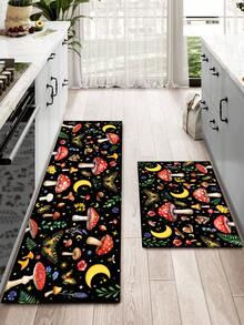 1/2pcs Mushroom Forest World Style Farmhouse Floor Mat, With Strong Water Absorption And Easy Cleaning, Is Suitable For Home Decoration, Farmhouse, Porch, Interior, Room Decoration, Kitchen, Dining Room, Small Office/Home Office, Sink, Laundry Room, Floor Mat, Kitchen Mat And Non-Slip Mat.