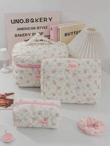 1Pc/Set Sweet Blue Bowknot Pattern Wash And Cosmetic Bag Set,Portable Large Capacity Travel Organizer Toiletry Bag Makeup Bag Skincare Bag,Gift - Multicolor - View 12