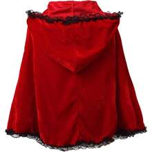 1 件短款红色连帽斗篷，圣诞礼物小红帽服装，蕾丝边连帽斗篷 - 紅色 - 查看 3