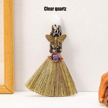 1PC Crystal Magic Broom Natural Amethyst Point Craft Witch Broomstick Divination Energy Reiki Healing Home Decoration Gift 4th Of July Women Fathers Dad Gift