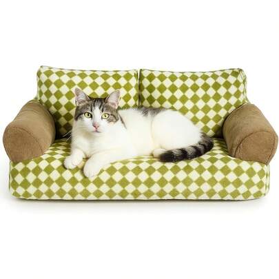 Cat Sofa Bed For Indoor Cats And Small Dogs Fluffy Plush Pet Couch With Removable Washable Cover, Non-Slip Bottom For Indoor Cars Large (Green)