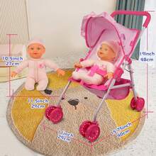 Doll Stroller Baby Doll Stroller, Soft Body 11 Inch Baby Doll Included, Pink,Baby Doll Toy Cart With Bottom Storage Basket, Baby Doll Stroller For Toddlers 3+ Year Old Children Play Toy Baby Stroller For Dolls & Travel, Suitable For Plush Toys And Plush Animals, Pretend Play For Kids Ages 3+, Toy Doll Stroller, Role-Playing Toy Stroller, Purple And Pink - Multicolor - View 14